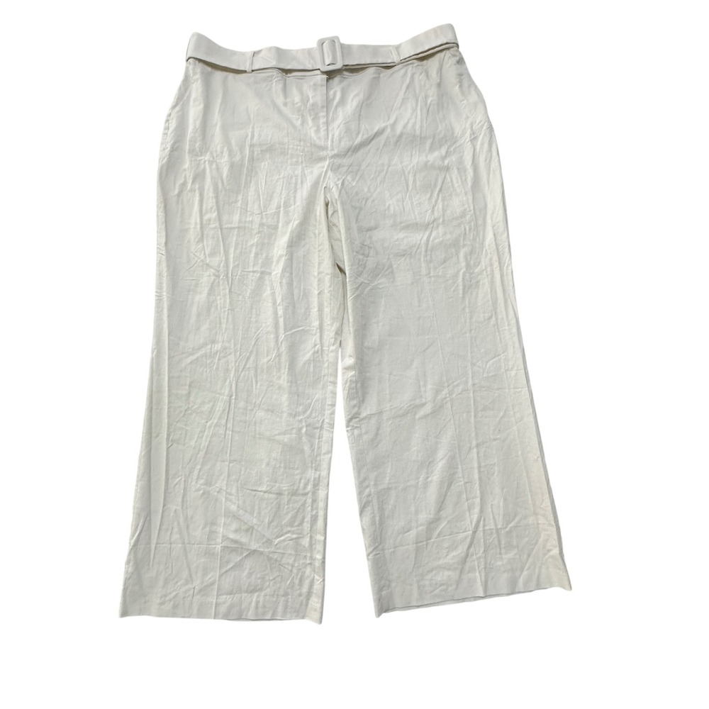 Lane Bryant Wide Leg Pants Womens 24R Linen Blend White Belted Trousers Office